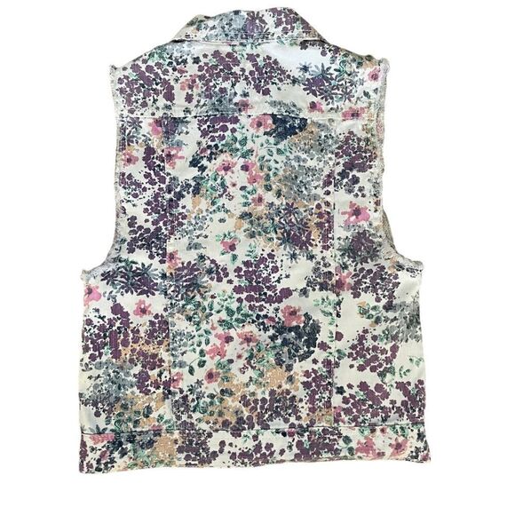 Bullhead ~ White Floral Denim Vest ~ Slim Fit ~ size Small - Picture 2 of 11